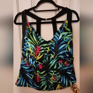 Simply Fit swim suit top 3 x black and floral